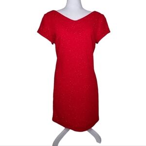 David Warren Red Crepe Dress with Sequins, Midi Sheath Cocktail Dress Sz 8